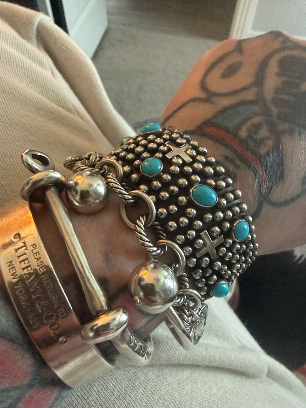 Ronnie Willie cross Navajo Bracelet with kingman Turquoise.